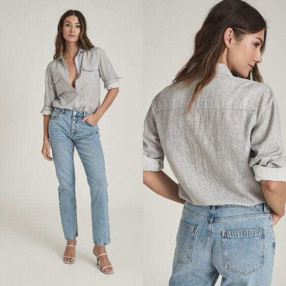 Reiss Tops - Reiss Mimi Cotton‎ Twin Pocket Shirt US 6 Sofia Richie Clean Girl Casual Loose